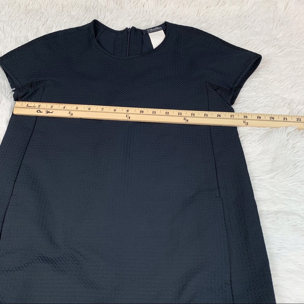 'S Max Mara short sleeve ruffle pleated jacquard Shift Dress in Navy blue - Picture 5 of 13
